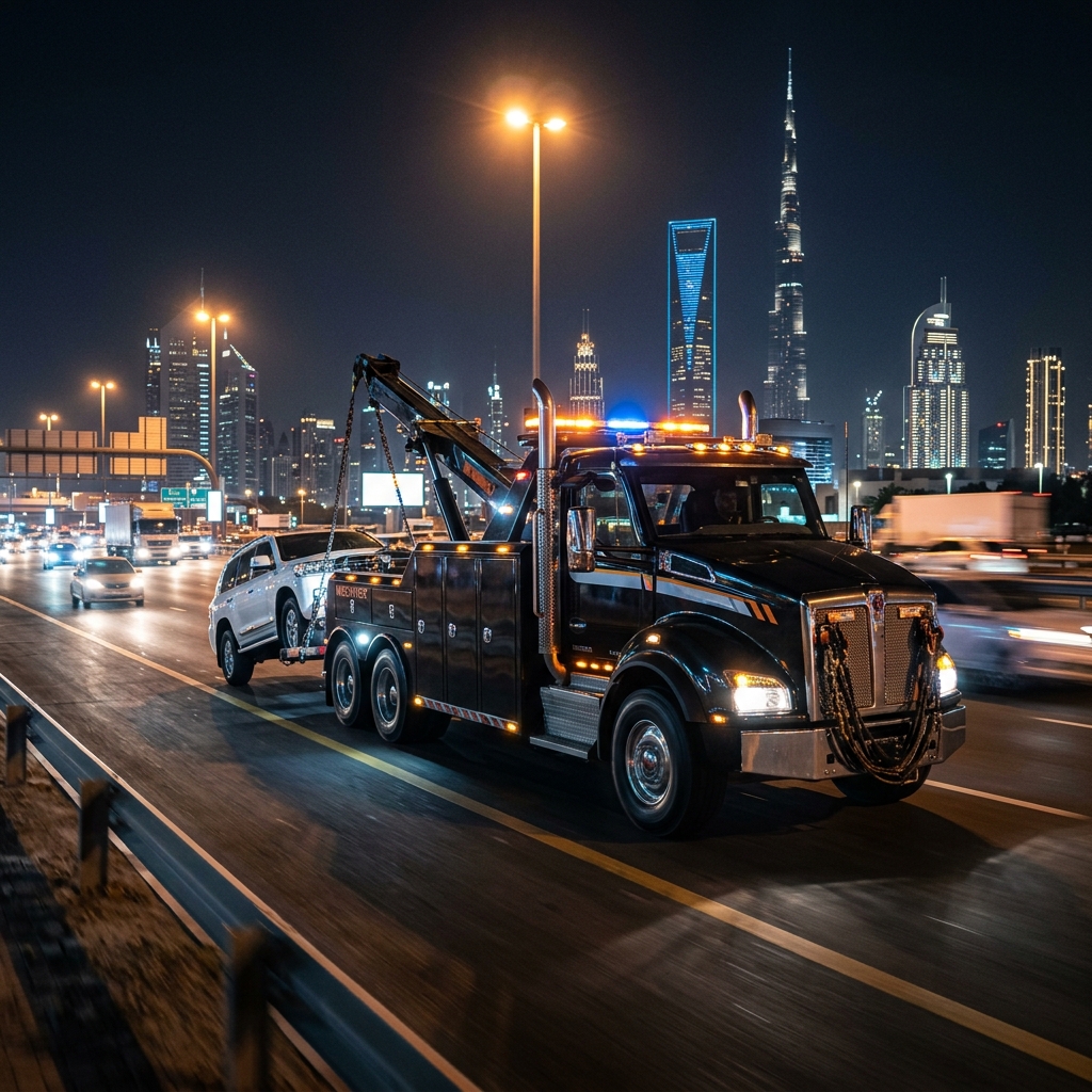 Usama Car Recovery truck towing a vehicle in Dubai